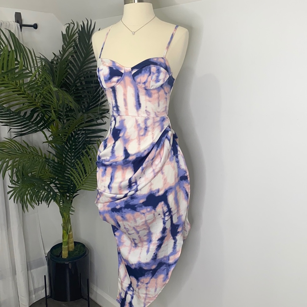 Blue and Pink Tie Dye Bustier Dress